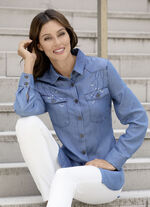 Jeansbluse mit langen Manschettenärmeln 