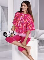 Pyjama, 3-teilig mit Top, Oberteil und wadenlanger Hose 