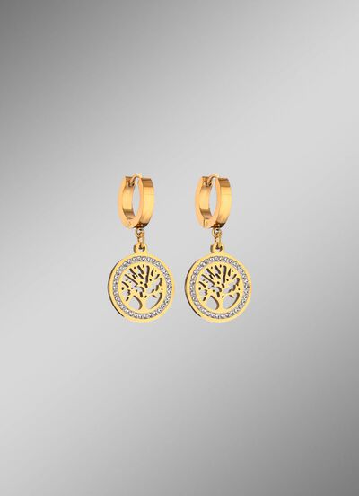 Lebensbaum-Klappcreolen aus Edelstahl mit Kristallen 