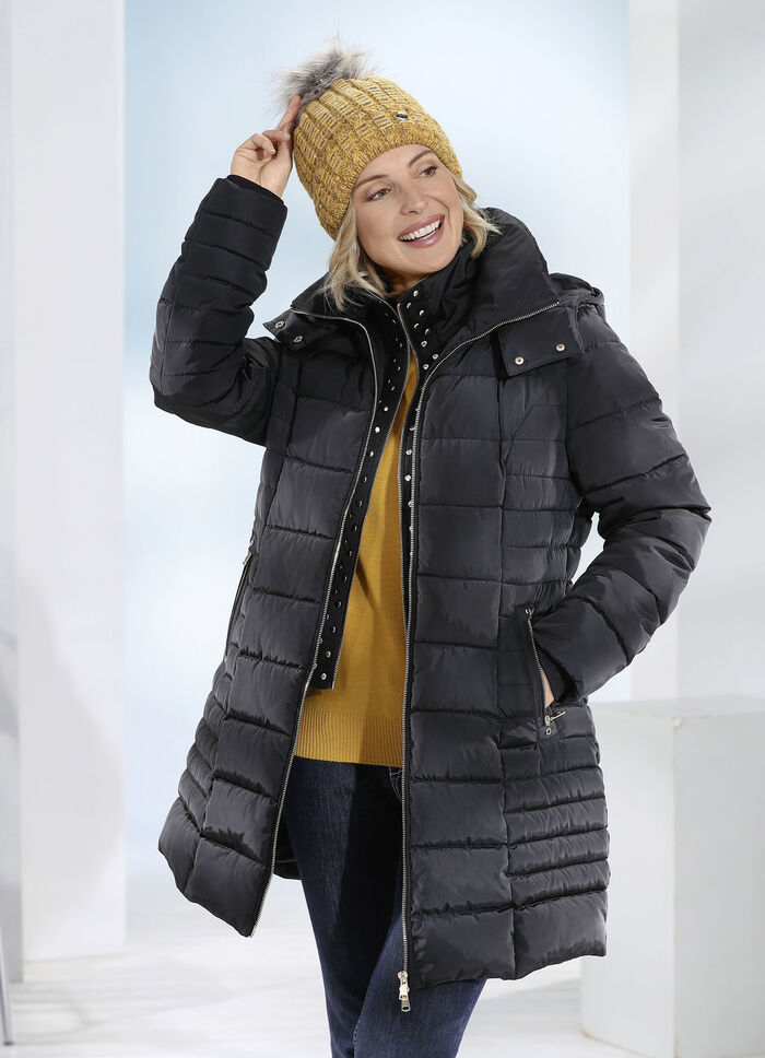 Longjacke mit Riegel an der abnehmbaren Kapuze 