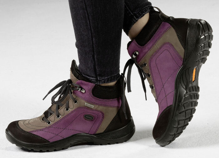 Schnür-Stiefelette in interessanter Farbkombination VIOLA-KHAKI-SCHWARZ