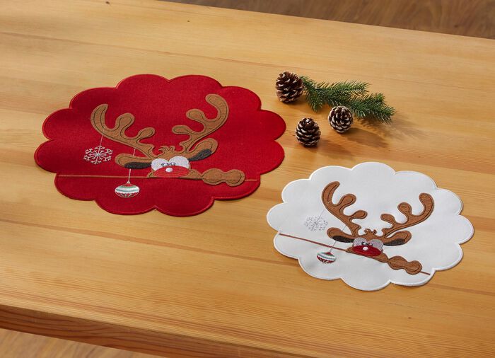 Tisch- und Raumdekoration mit Elch-Motiven ROT