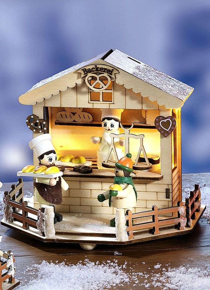 Weihnachtsmarktstand aus Holz mit LED-Beleuchtung 