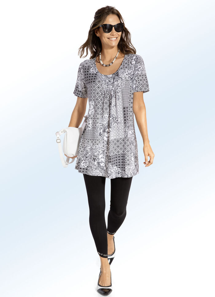 Longshirt mit Faltenlegung in 3 Farben SCHWARZ-WEISS