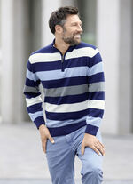 Gestreifter Troyer mit kurzem Reissverschluss MARINE-BLEU-ECRU