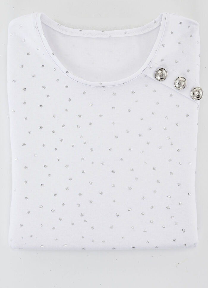 Shirt mit Sternchen-Druck allover in 2 Farben WEISS-SILBERFARBEN