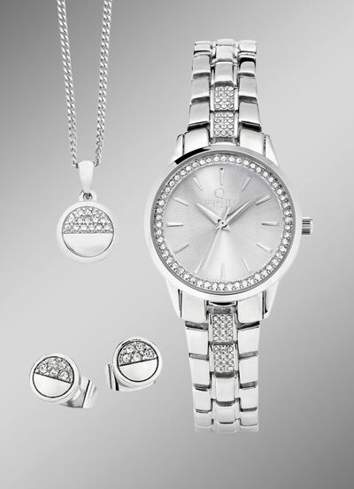 Silberfarbenes Damenuhrset 3-tlg. 