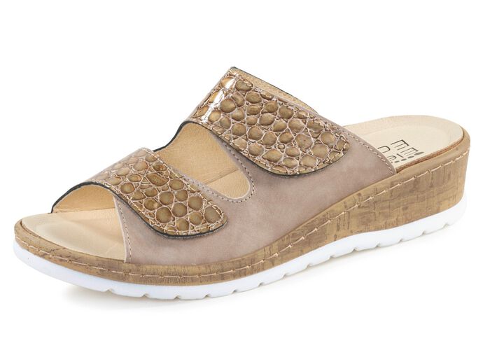 ELENA EDEN, bequeme Damen-Pantoletten, Weite H, mit herausnehmbarem Fussbett TAUPE