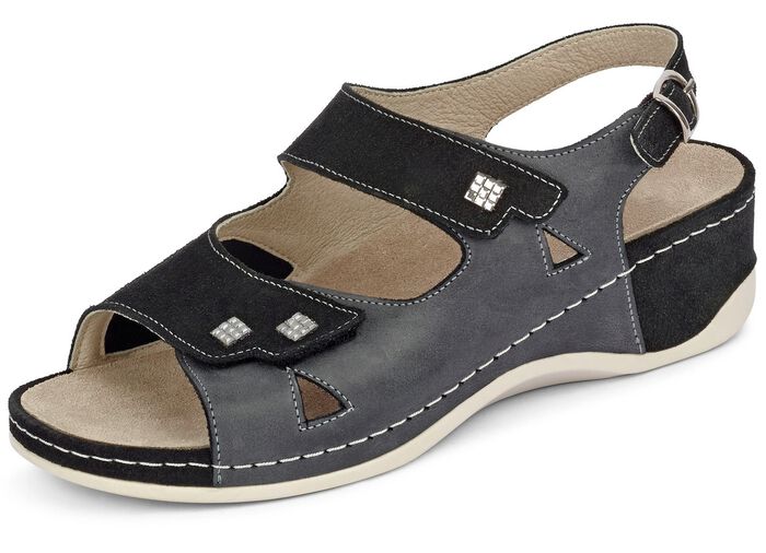 Mubb, bequeme Damen-Sandalen, Weite H, mit herausnehmbarem Fussbett SCHWARZ-ANTHRAZIT