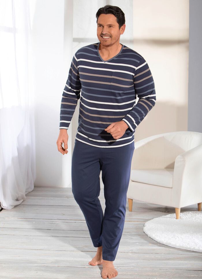 Pyjama mit V-Ausschnitt und garngef&auml;rbtem Ringeldessin 