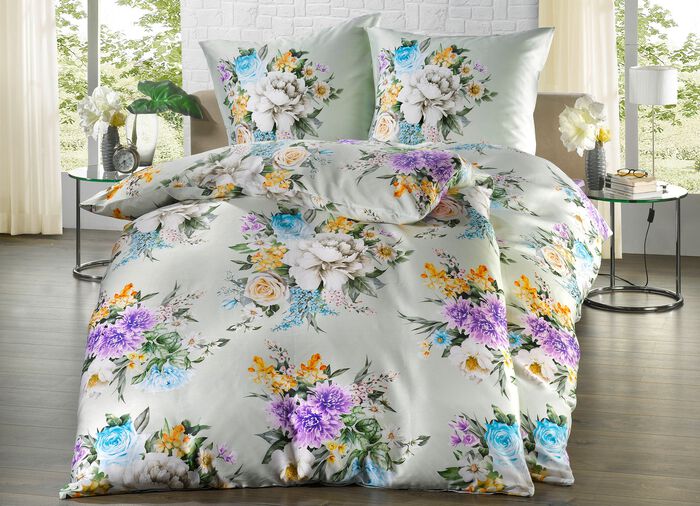 Satin Bettw&auml;sche-Garnitur FLIEDER-GR&Uuml;N