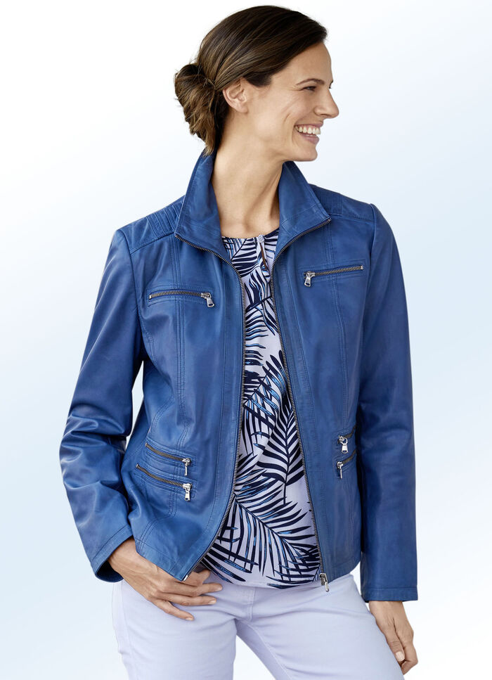 Lederkurzjacke mit Reissverschluss-Taschen 