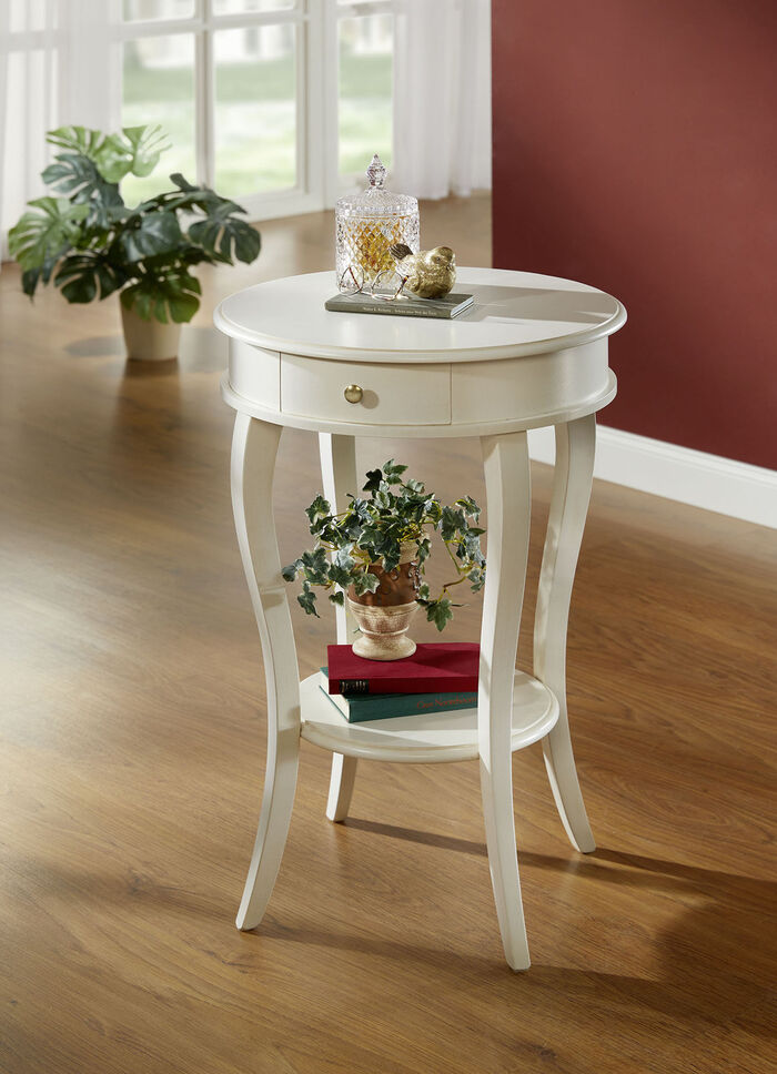 Beistelltisch mit Schublade und zusätzlicher Ablage ANTIKWEISS