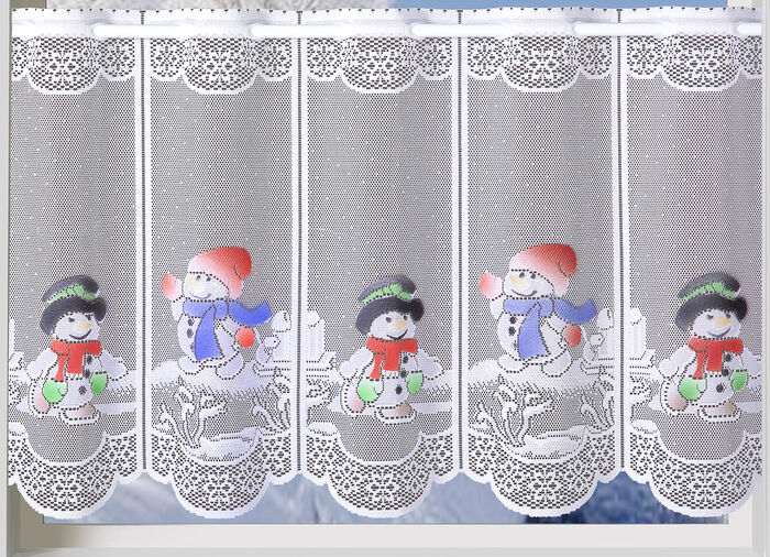 Handcolorierter Kurzvorhang Schneemänner mit Stangendurchzug 