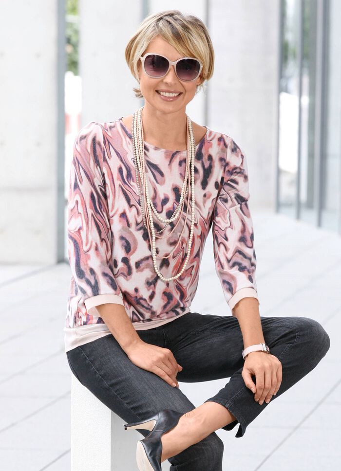 Shirt-Tunika mit Chiffon-Besatz 