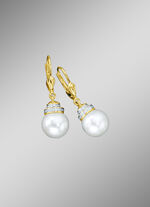 Ohrringe mit S&uuml;&szlig;wasser-Zuchtperlen und synth. Zirkonia 