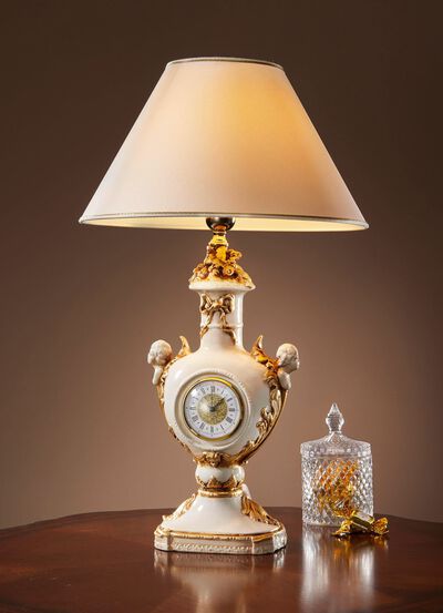 Handbemalte Tischlampe mit Uhr 
