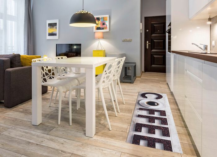 Pflegeleicher und strapazierf&auml;higer K&uuml;chenl&auml;ufer CREME-BRAUN