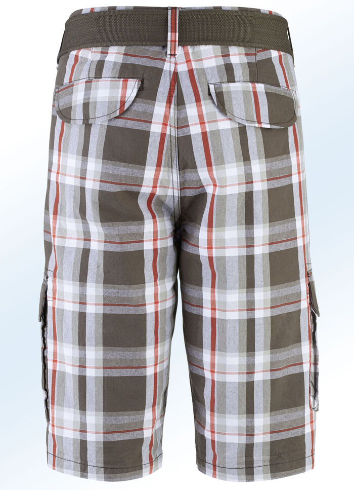 Bermudas mit Gürtel und Cargotaschen in 2 Farben OLIV-WEISS
