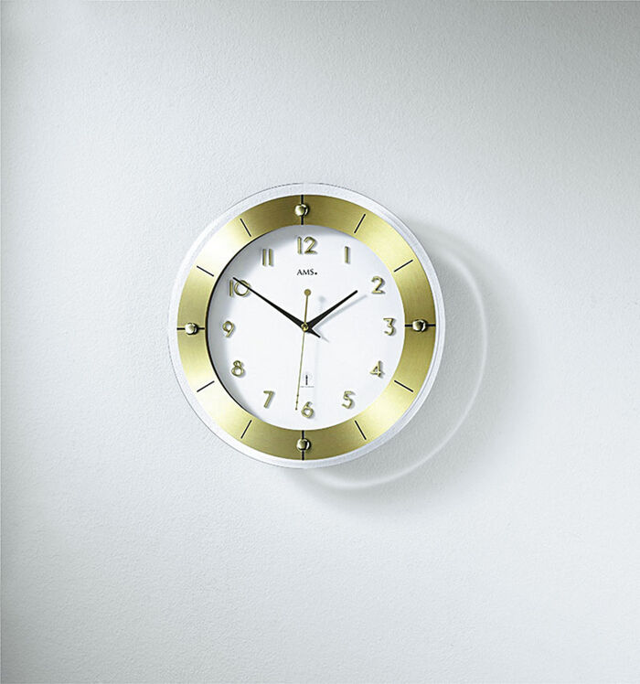 Hochwertige Wanduhr von AMS, aus facettiertem Mineralglas GOLD