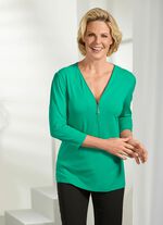 Shirt mit Reissverschluss am V-Ausschnitt in 3 Farben GR&Uuml;N