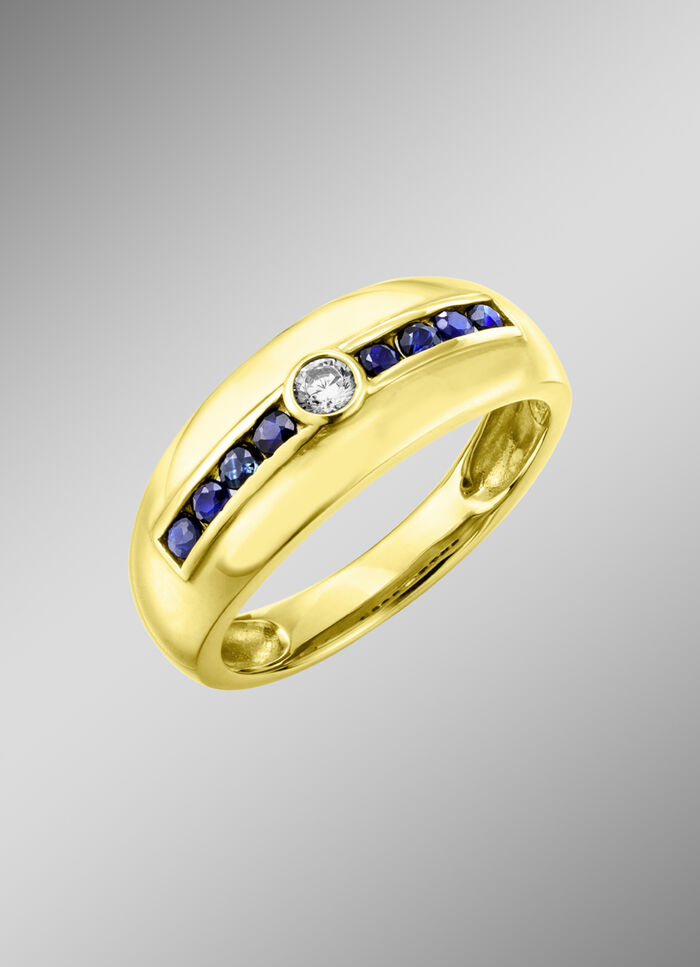 Gl&auml;nzender Herrenring mit echten Safiren und synth. Zirkonia 