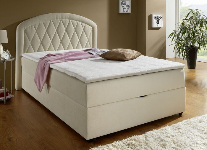 Boxspringbett mit Bettkasten und Topper CREME
