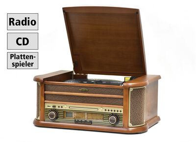 Nostalgie-Stereoanlage im Echtholzgeh&auml;use eiche rustikal 