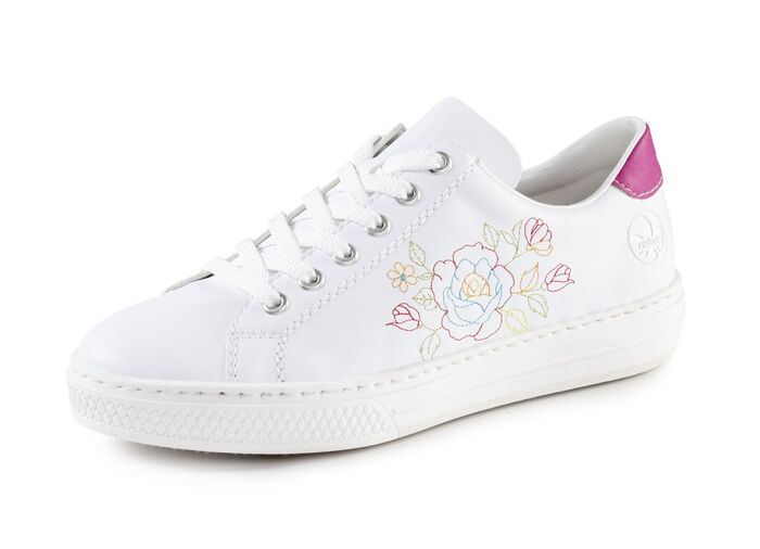 Rieker Sneaker mit verspielter Bl&uuml;ten-Stickerei WEISS-PINK