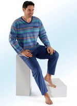 Pyjama mit V-Ausschnitt und garngef&auml;rbtem Ringeldessin 