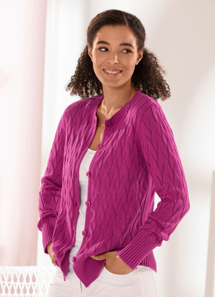 Strickjacke mit Ajourmuster FUCHSIA