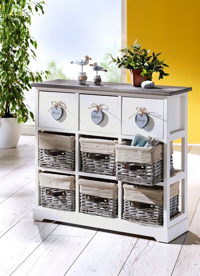 Massivholz Kommode mit K&ouml;rbe aus Weide 