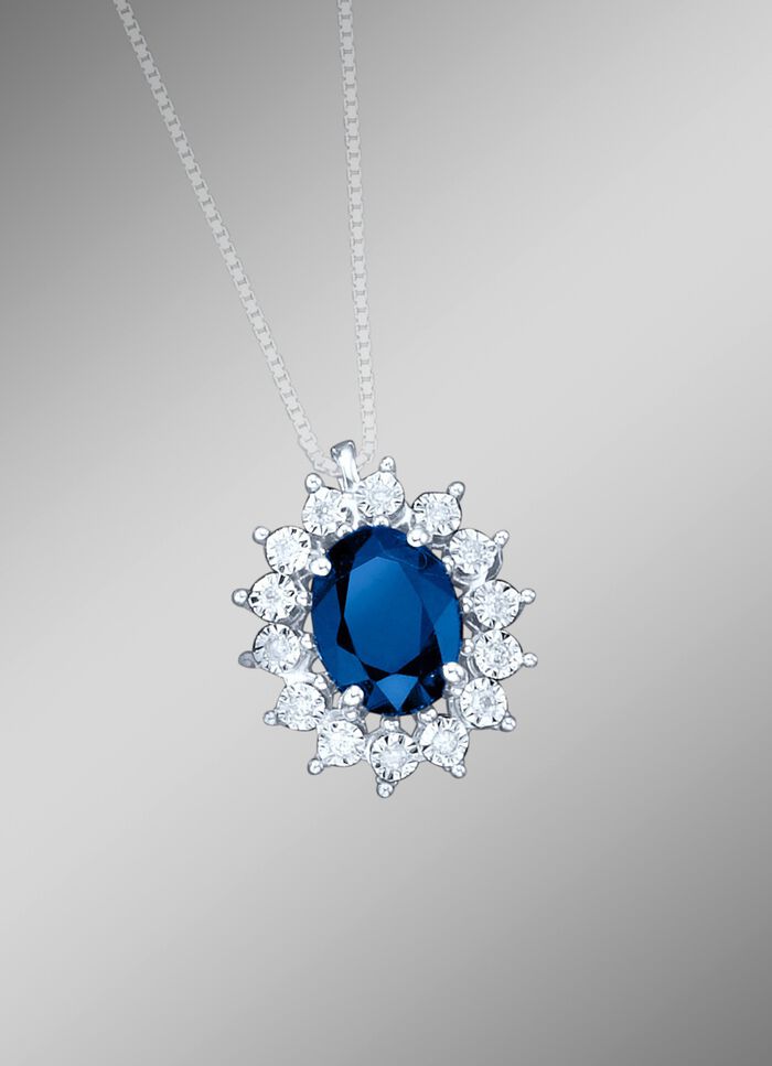 Anh&auml;nger mit echt Safir und Diamanten 