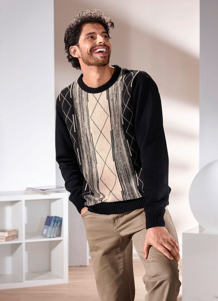 Rundhalspullover mit Jacquarddessin 