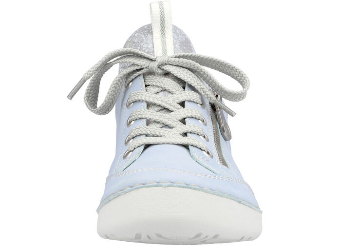 Rieker Schn&uuml;rschuh aus floral bedrucktem Textilmaterial mit Metallicschimmer HELLBLAU-GRAU