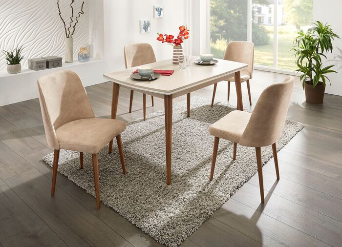 Teilmassive Esszimmermöbel mit Beinen aus Buchenholz CREME-NATUR