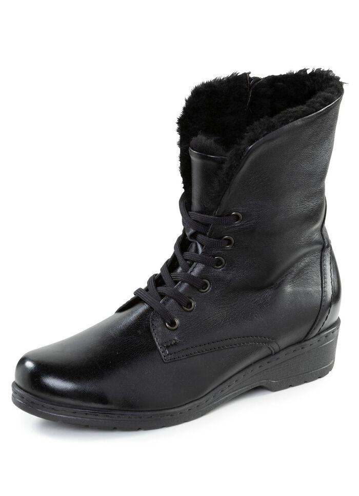 ELENA EDEN Schn&uuml;r-Stiefelette mit umschlagbarem Lammfellkragen SCHWARZ
