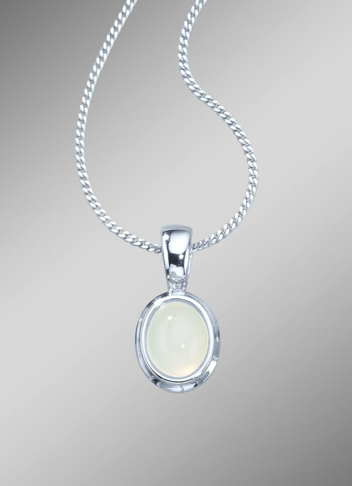 Anh&auml;nger mit Panzerkette und echtem, weissen Mondstein 