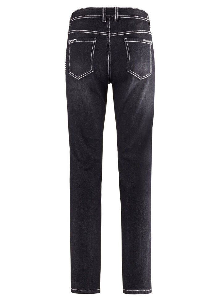 Jeans mit Ziernähten und Strasssteinen SCHWARZ