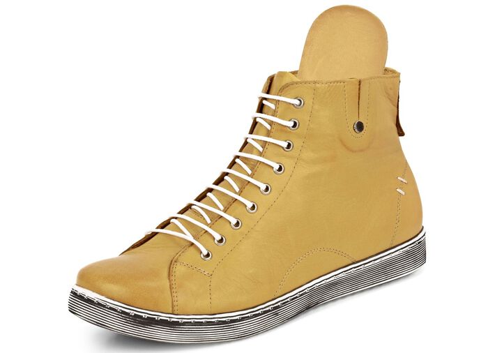 Schn&uuml;r-Stiefelette aus hochwertigem Leder SENFGELB