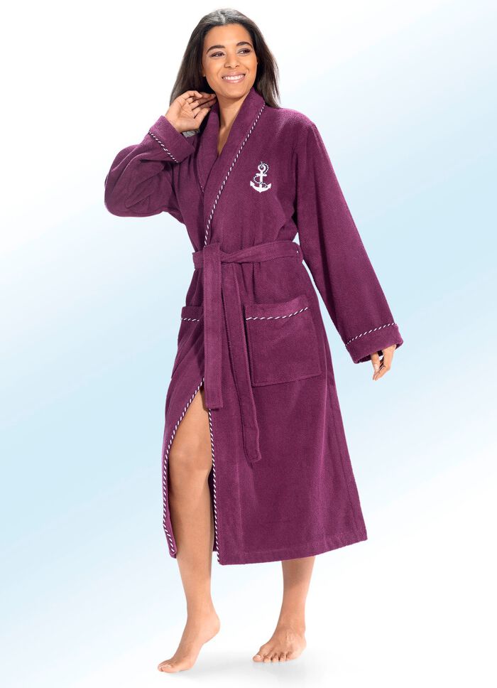 Bademantel mit Anker-Stickerei BEERE
