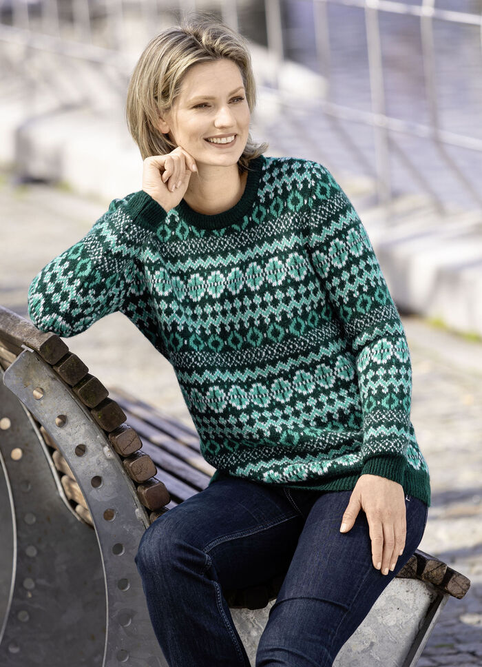 Pullover in flauschiger Qualität PETROL-MALACHIT-WEISS