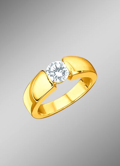 Vollmassiver Solit&auml;r-Damenring mit Brillant 