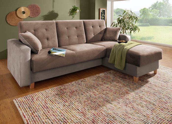 Gemütliche Polsterecke mit Bettfunktion CREME-BEIGE