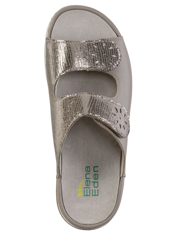 ELENA EDEN, bequeme Damen-Pantoletten, Weite H, mit herausnehmbarem Fussbett TAUPE-ANTIKBRONZE