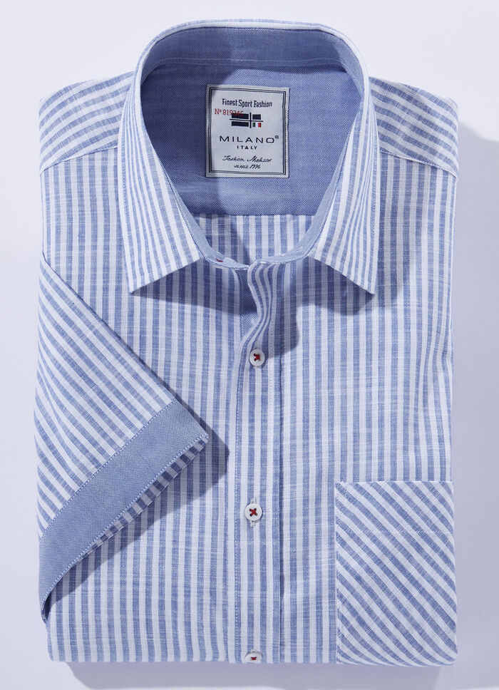 Gestreiftes «Milano Italy»-Hemd in 4 Farben BLAU-WEISS GESTREIFT