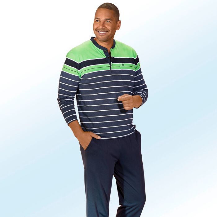 Hajo Klima Komfort Pyjama mit Knopfleiste, garngef&auml;rbtem Ringeldessin  