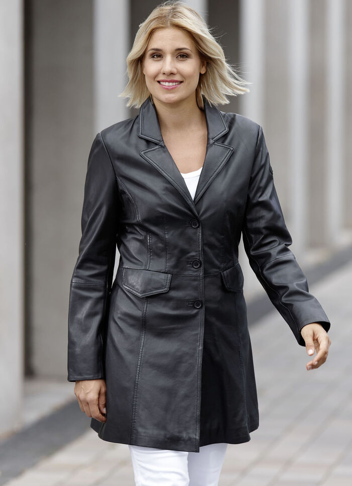 Lederkurzmantel mit Reverskragen SCHWARZ