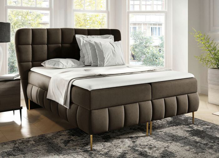 Boxspringbett mit Bonnell-Federkern-Matratzen und Kaltschaumtopper 