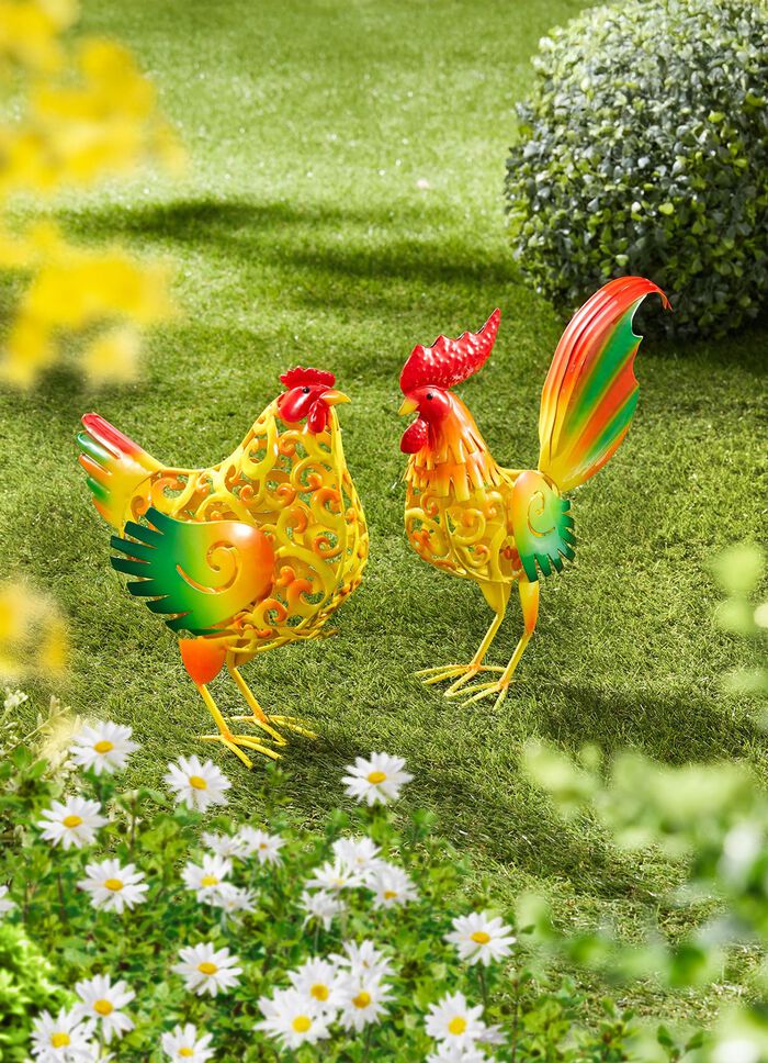 Hahn und Henne aus Metall 
